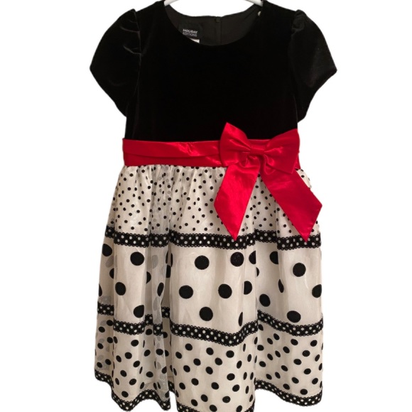 Holiday Editions Other - HOLIDAY EDITIONS; black & white dot velvet girls dress; tulle skirt. Size 5T